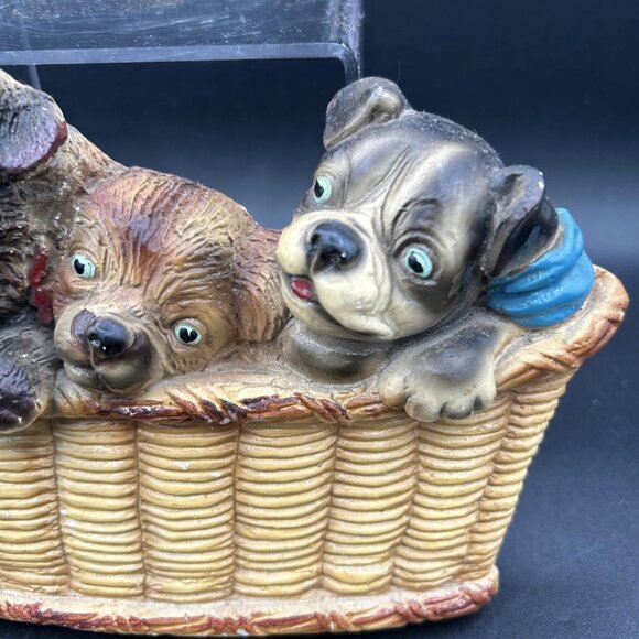 Wall Decor Dogs In A Basket with Cricket Chalkware Vintage Circa 1974 Kitsch - Picture 4 of 8